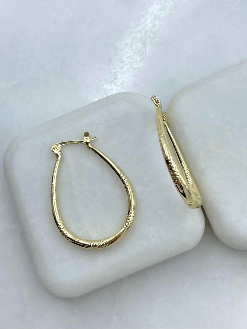 Altın Kaplama Desenli Oval Halka Küpe Gold