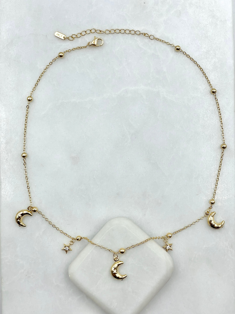 Ay ve Yıldız Sallantılı Zil Kolye Gold