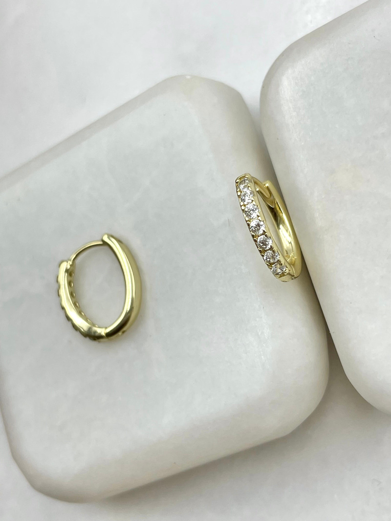 Özel Seri Kristal Taşlı Basic Halka Küpe Gold