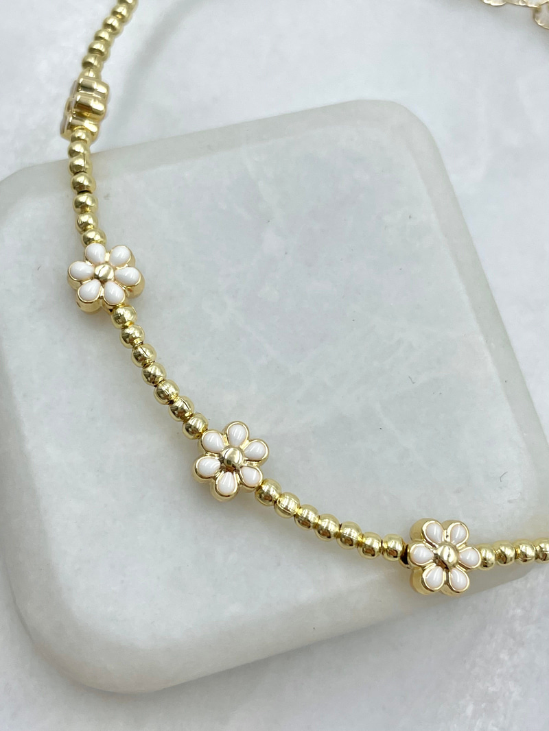 Topçuk Zincir Mineli Papatya Halhal Gold