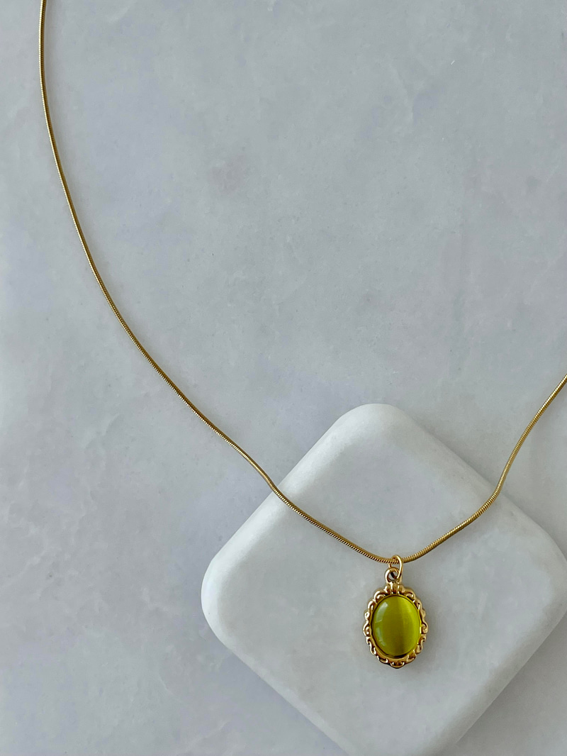 Çelik Opal Taşlı Etnik Desen Kolye Yeşil-Gold