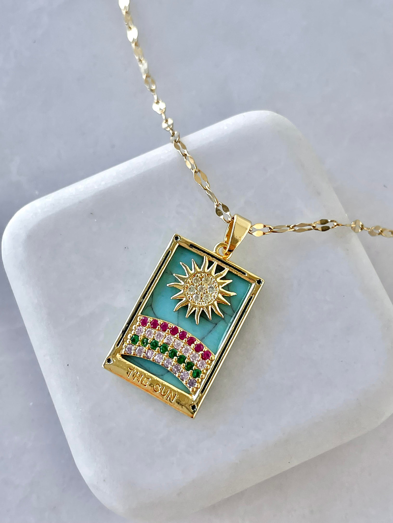 Çelik The Sun Tarot Kartı Kolye
