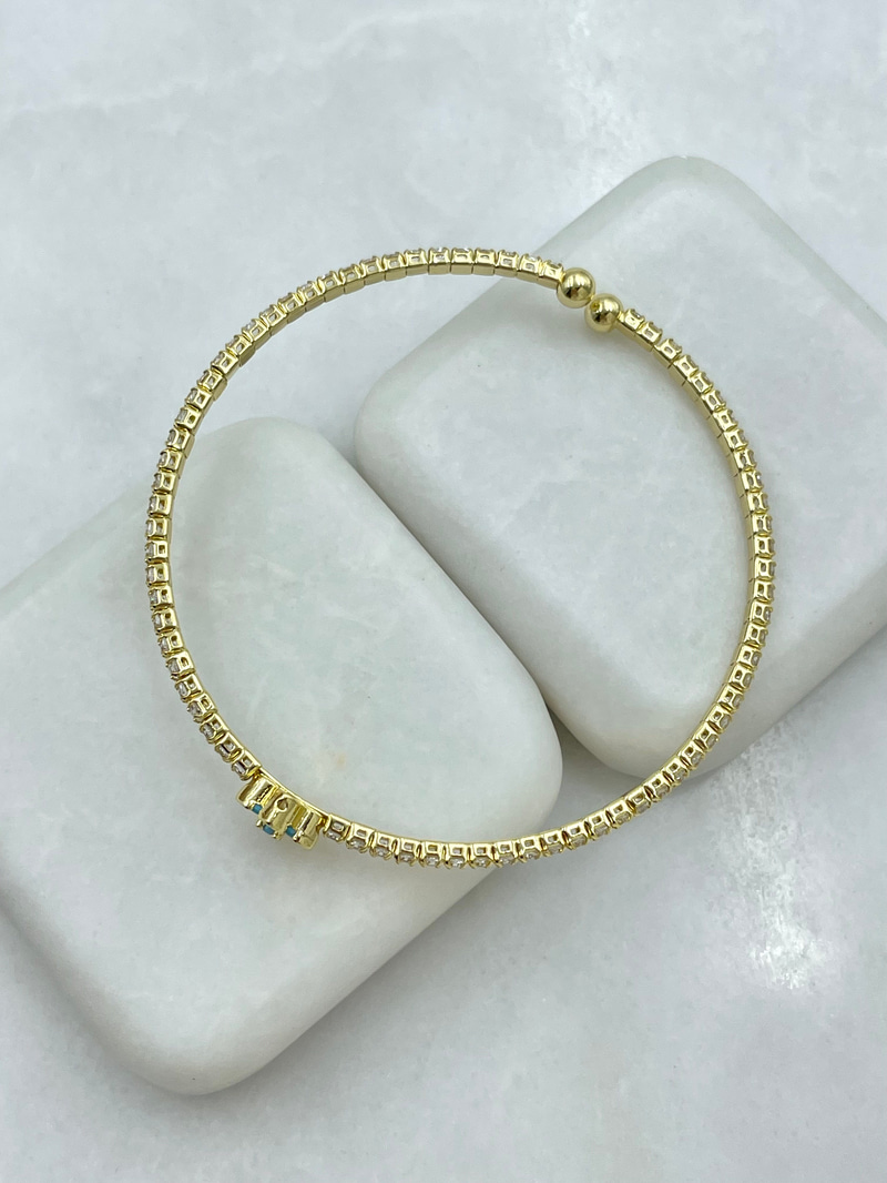 Altın Kaplama Turkuaz Taşlı Çiçekli Su Yolu Yaylı Bileklik Gold