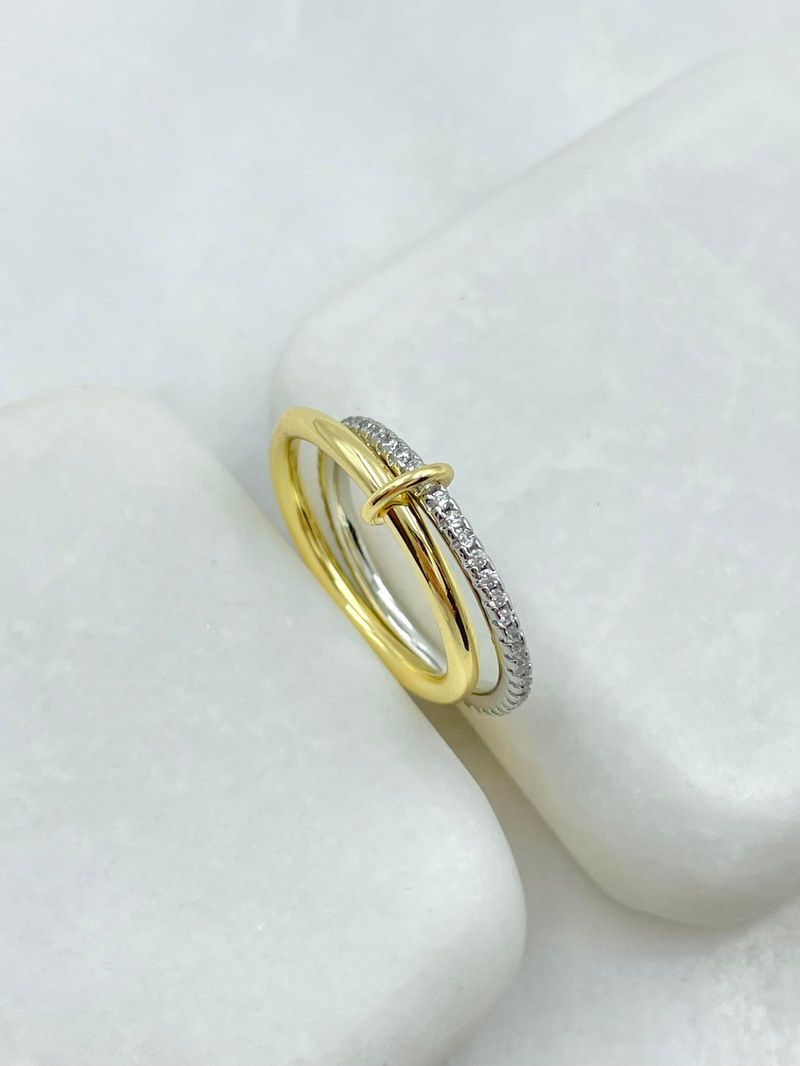 Altın Kaplama İkili Taşlı Yüzük Gold