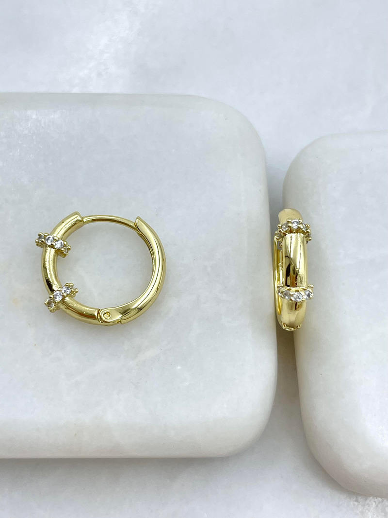 Özel Seri Gömme Taşlı Halka Küpe Gold