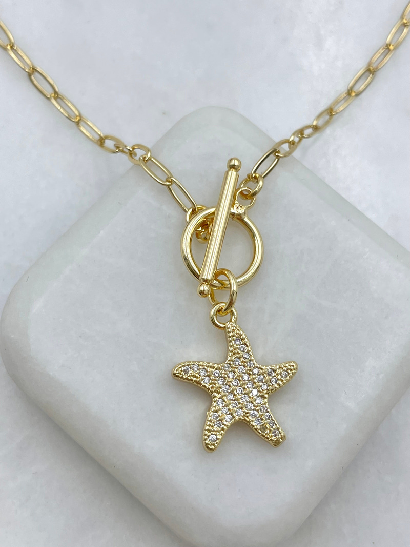 Altın Kaplama Deniz Yıldızı Sallantılı Önden Kilit Kolye Gold