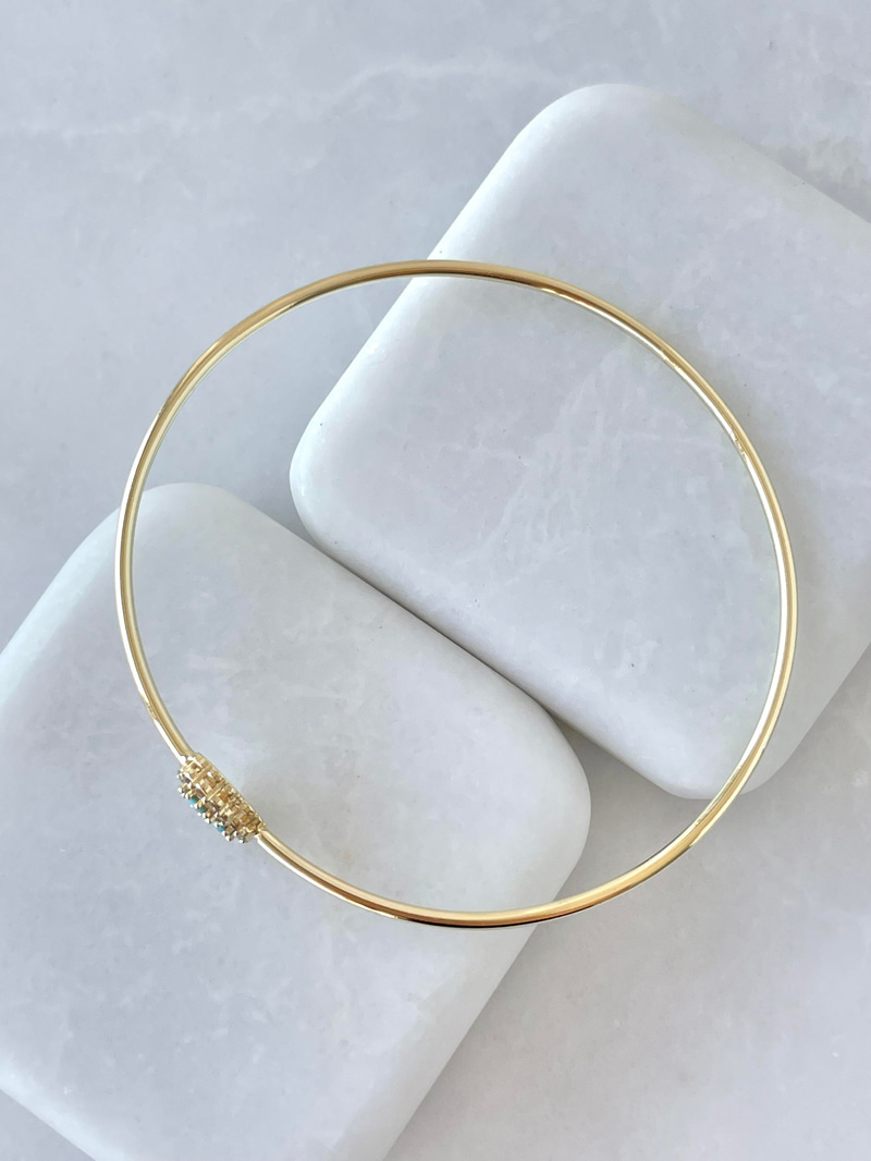 Turkuaz ve Gömme Taşlı Minimal Bileklik Gold
