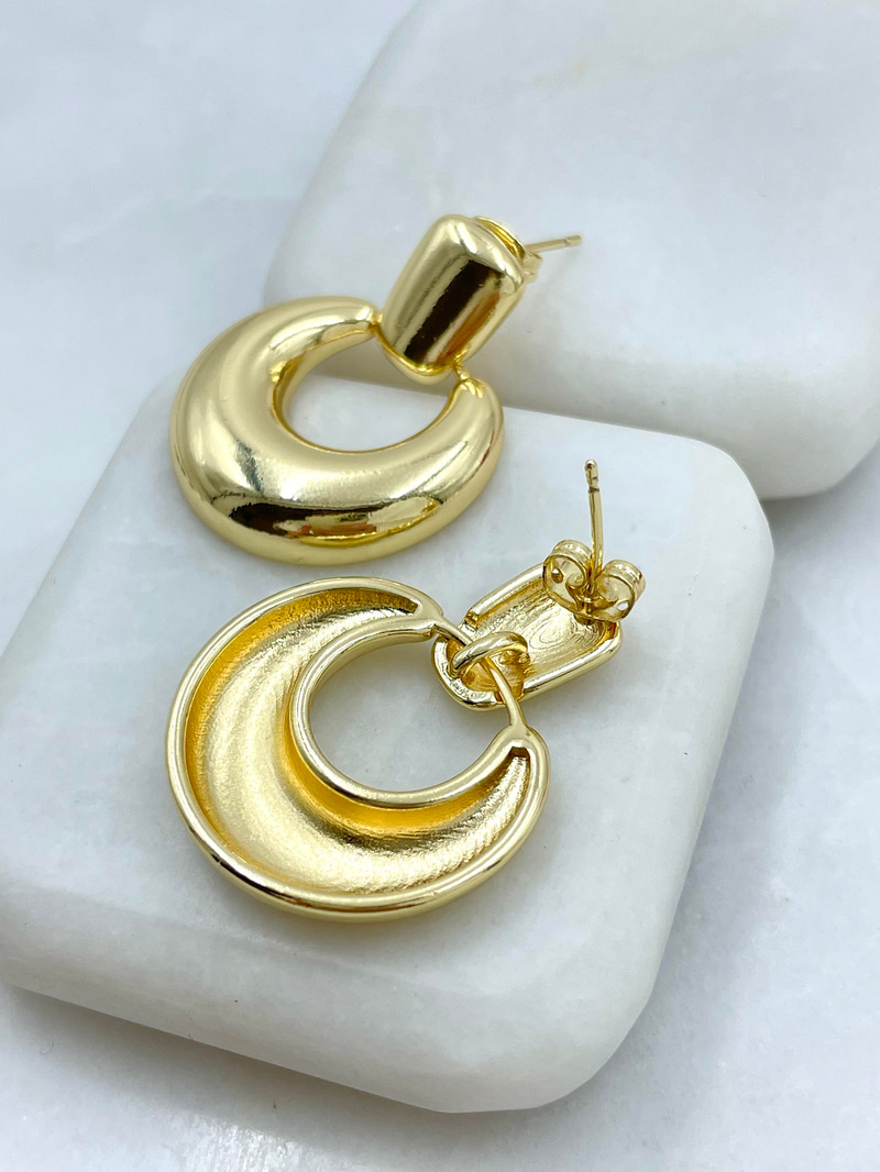 Altın Kaplama Bombeli Ay Model Küpe Gold