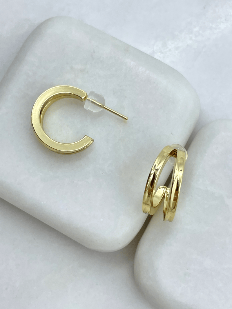 Altın Kaplama İkili Görünüm Yansımalı Küpe Gold