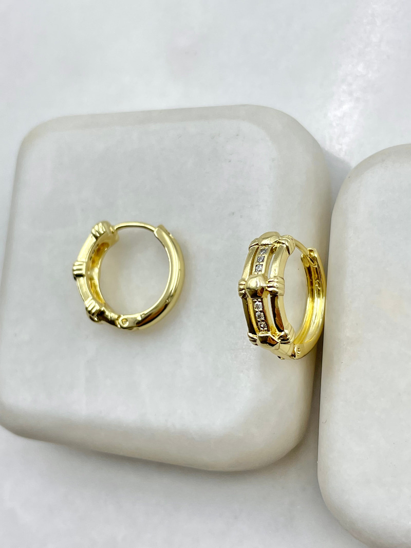 Özel Seri Gömme Taşlı Etnik Halka Küpe Gold