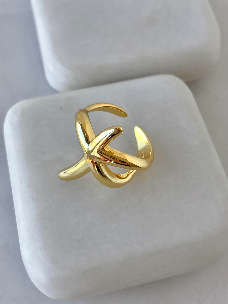 Altın Kaplama Bombeli Deniz Yıldızı Yüzük Gold