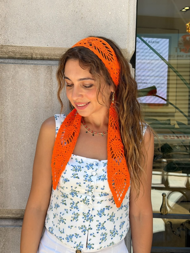 Dantel Model Bandana ve Kemer Turuncu