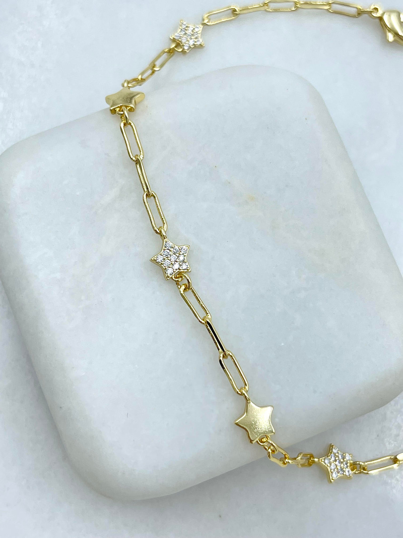 Altın Kaplama Gold Detaylı ve Gömme Taşlı Yıldız Bileklik Gold