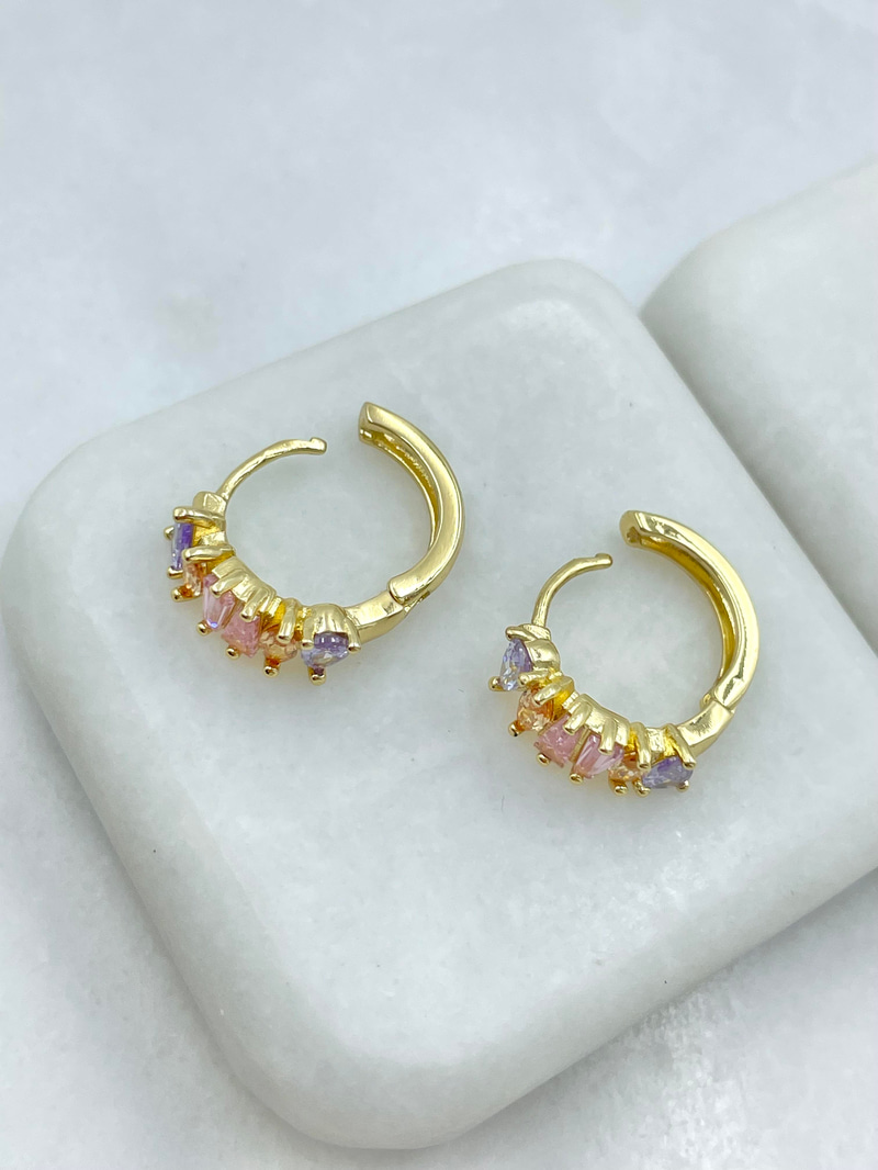 Özel Seri Renkli Kristal Geometrik Taşlı Küpe Gold