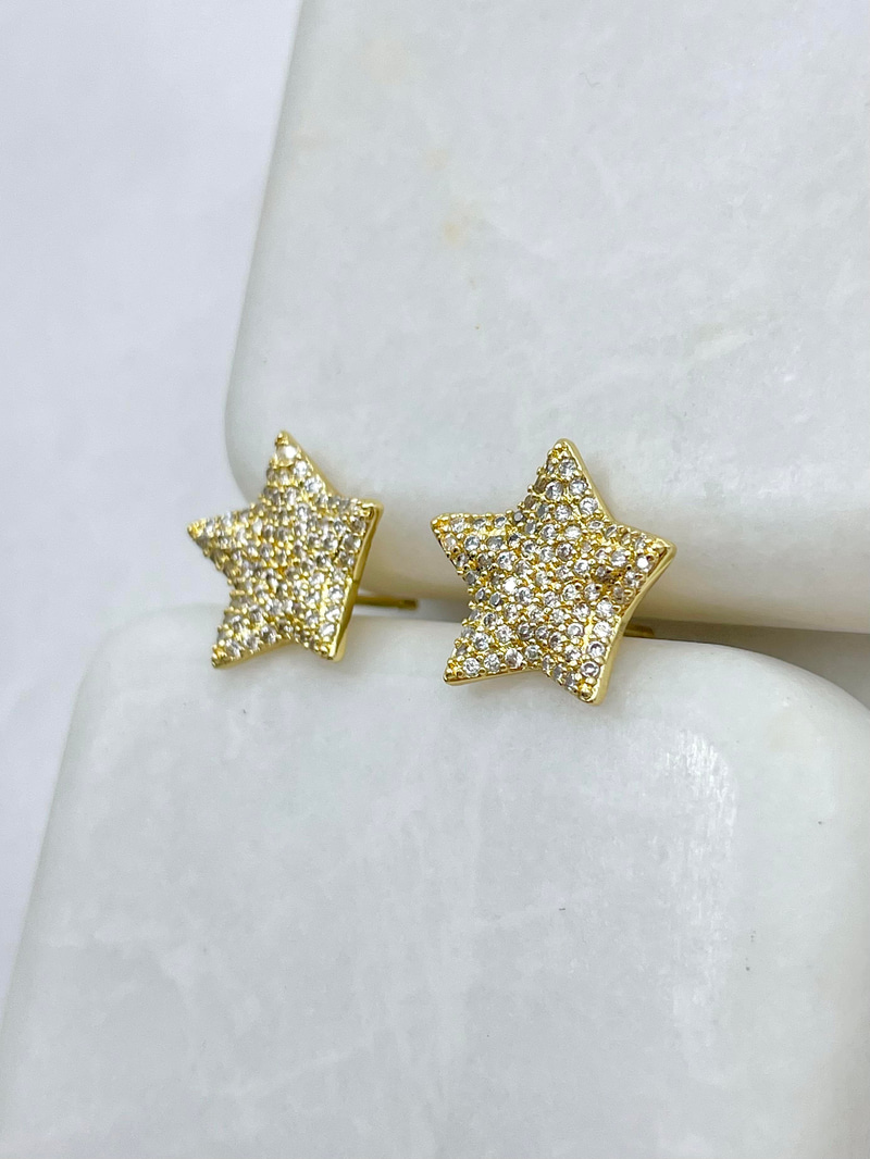 Altın Kaplama Gömme Taşlı Yıldız Küpe Gold
