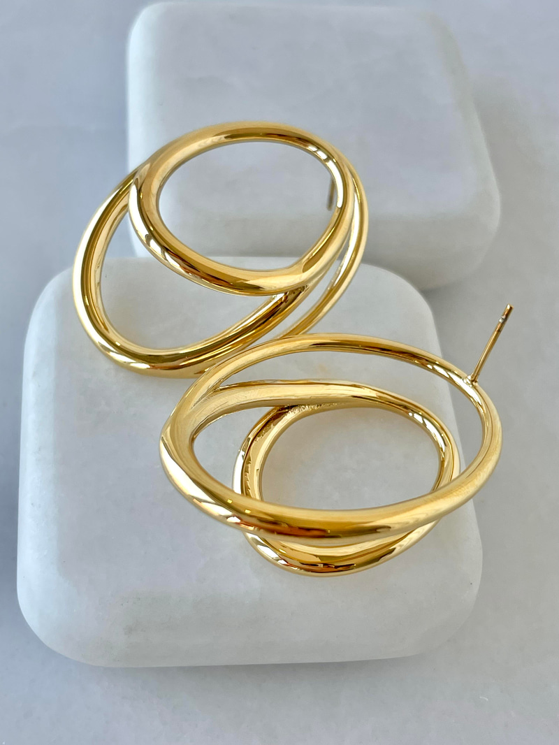 Çelik İç İçe Oval Küpe