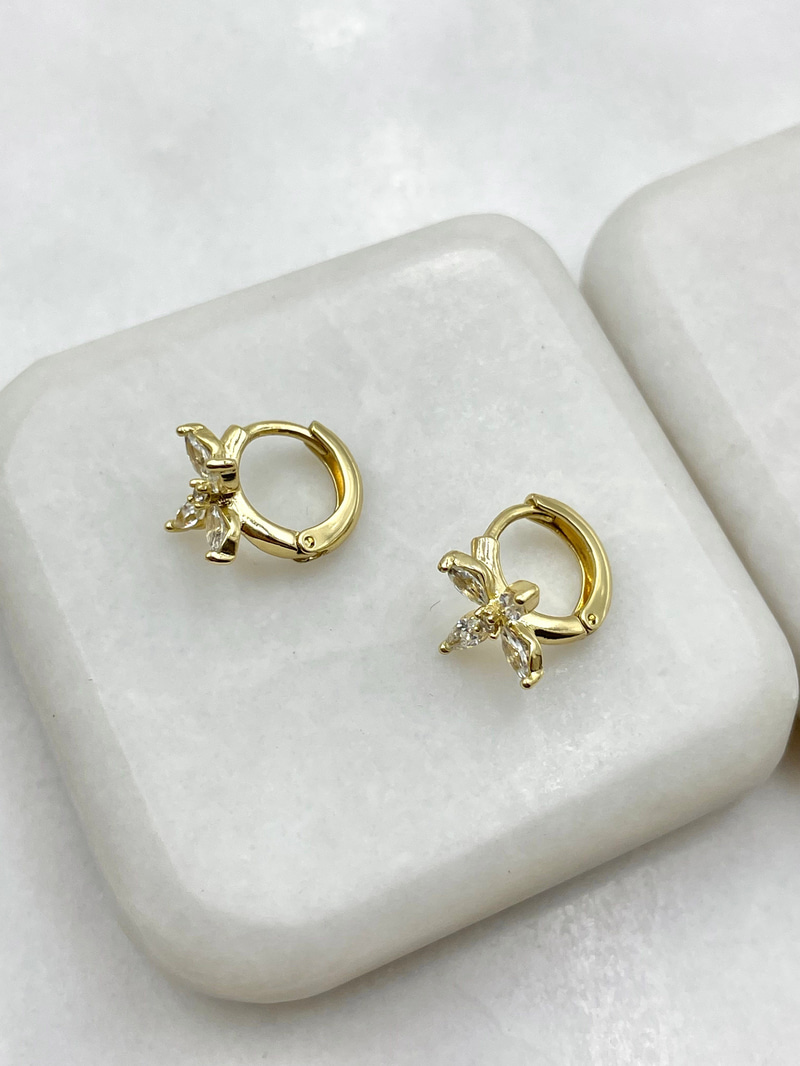 Özel Seri Minimal Kristal Çiçek Küpe Gold