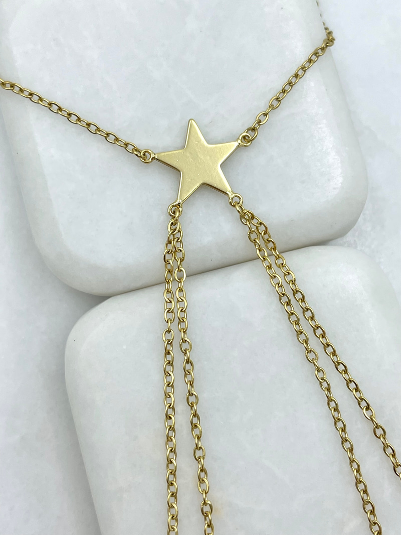 Çelik Çift Zincir Yıldız Şahmeran Gold