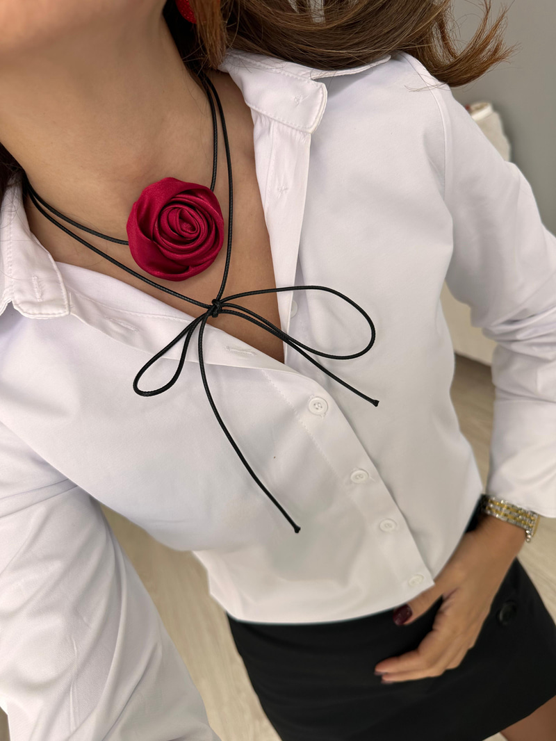 Gül Choker Kolye Bordo