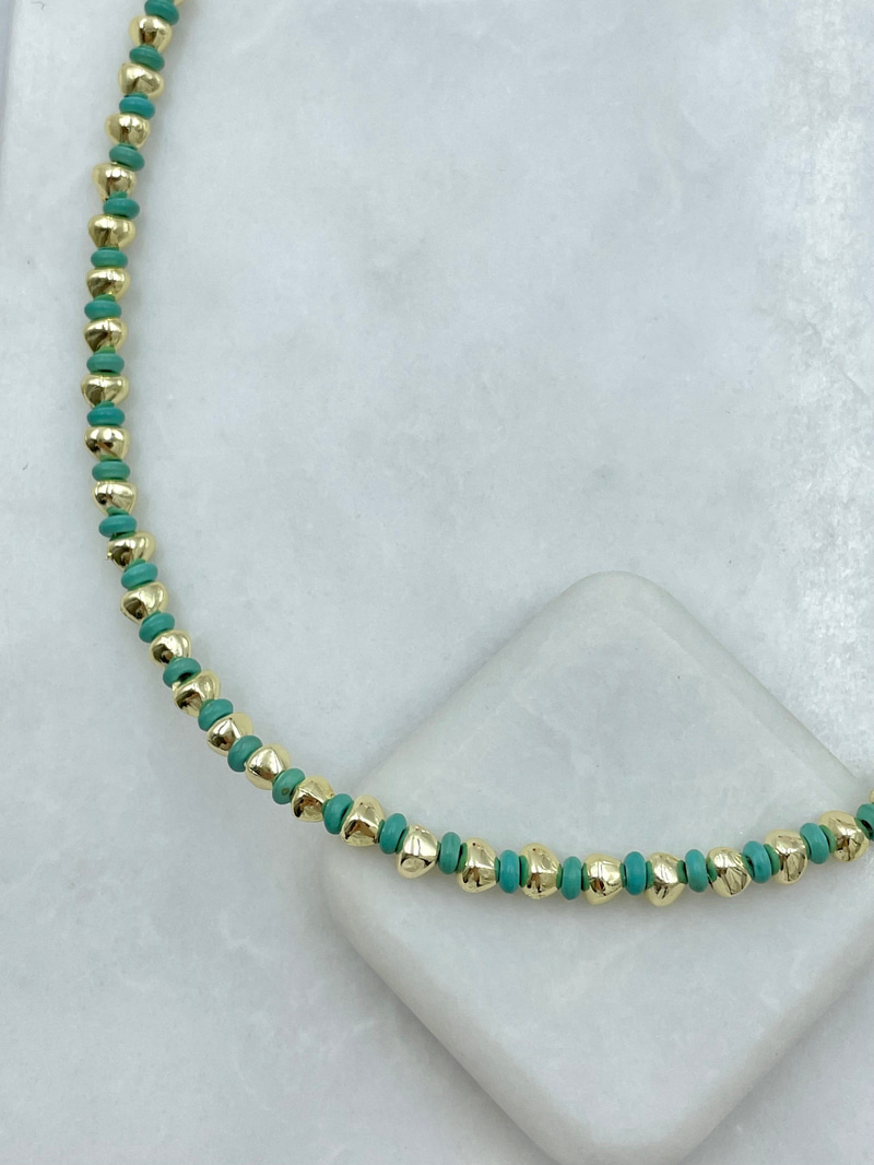 Altın Kaplama Gold Detaylı Turkuaz Taş Kolye Gold