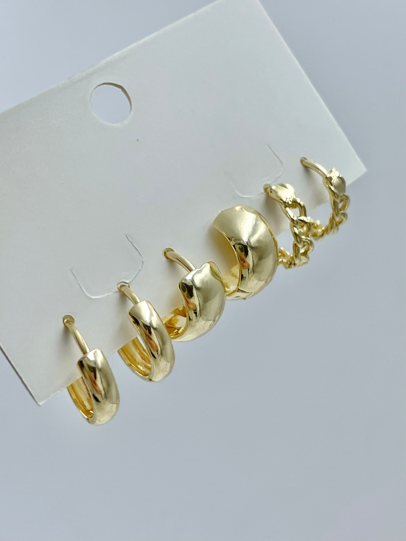 Altın Kaplama Zincir ve Basic Halka Model Altılı Set Küpe Gold