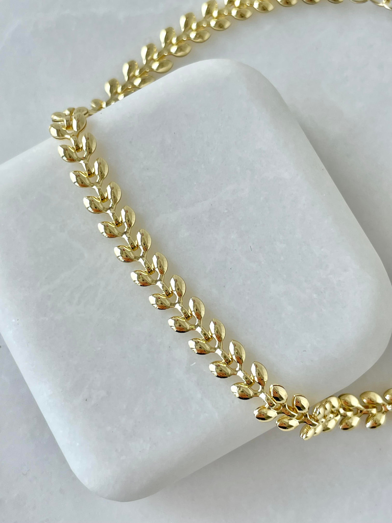 Altın Kaplama Dizi Yaprak Model Bileklik Gold