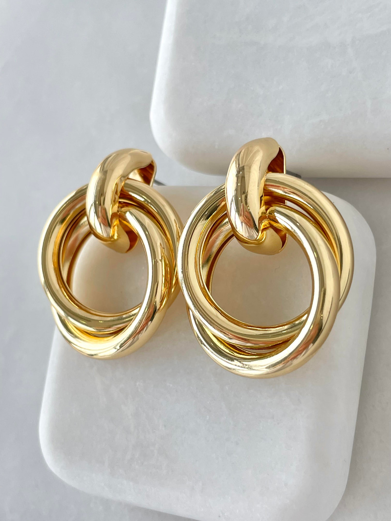 Altın Kaplama Vintage İç İçe Sarmal Halka Küpe Gold