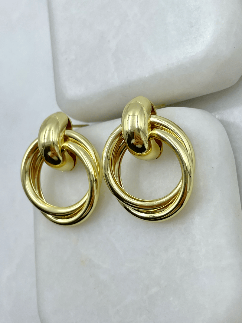 Altın Kaplama İç İçe Küçük Halka Küpe Gold