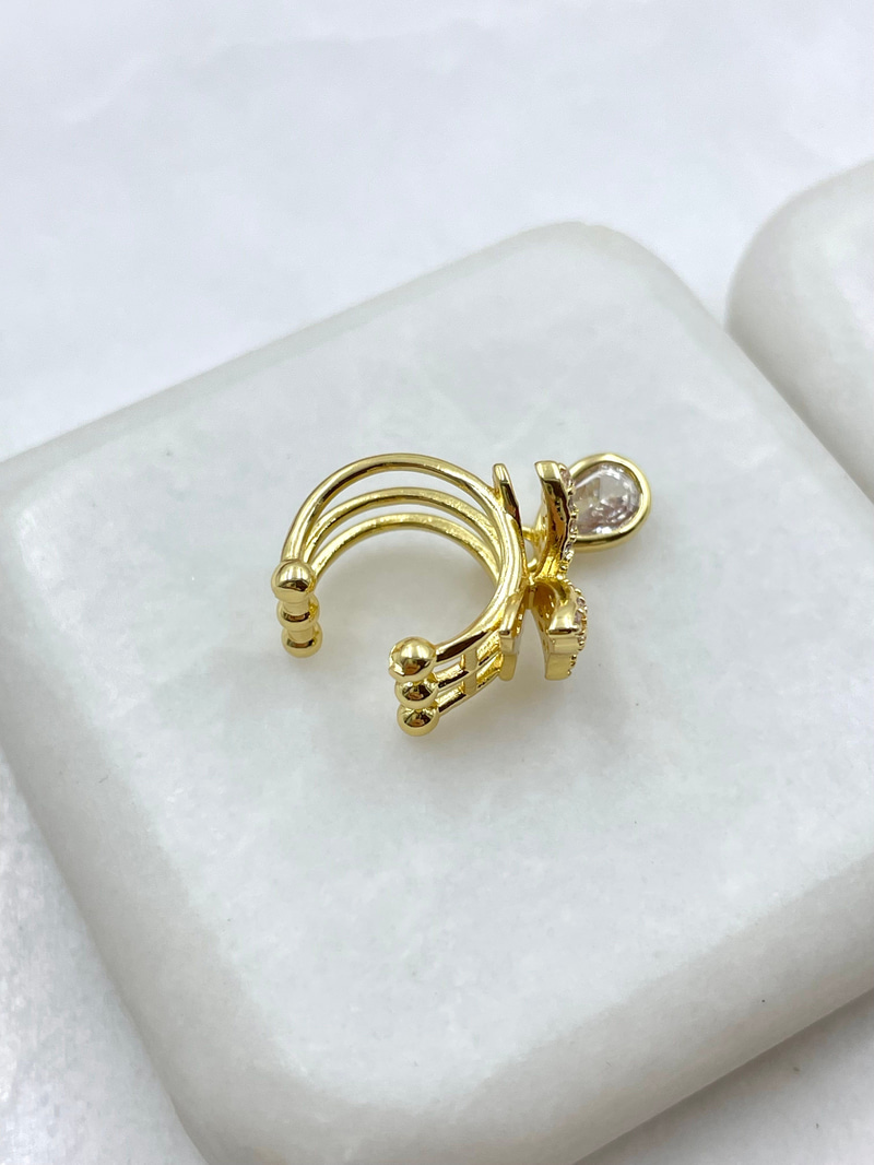 Altın Kaplama Kristal Taş Sallantılı Kelebek Kıkırdak Küpe Gold