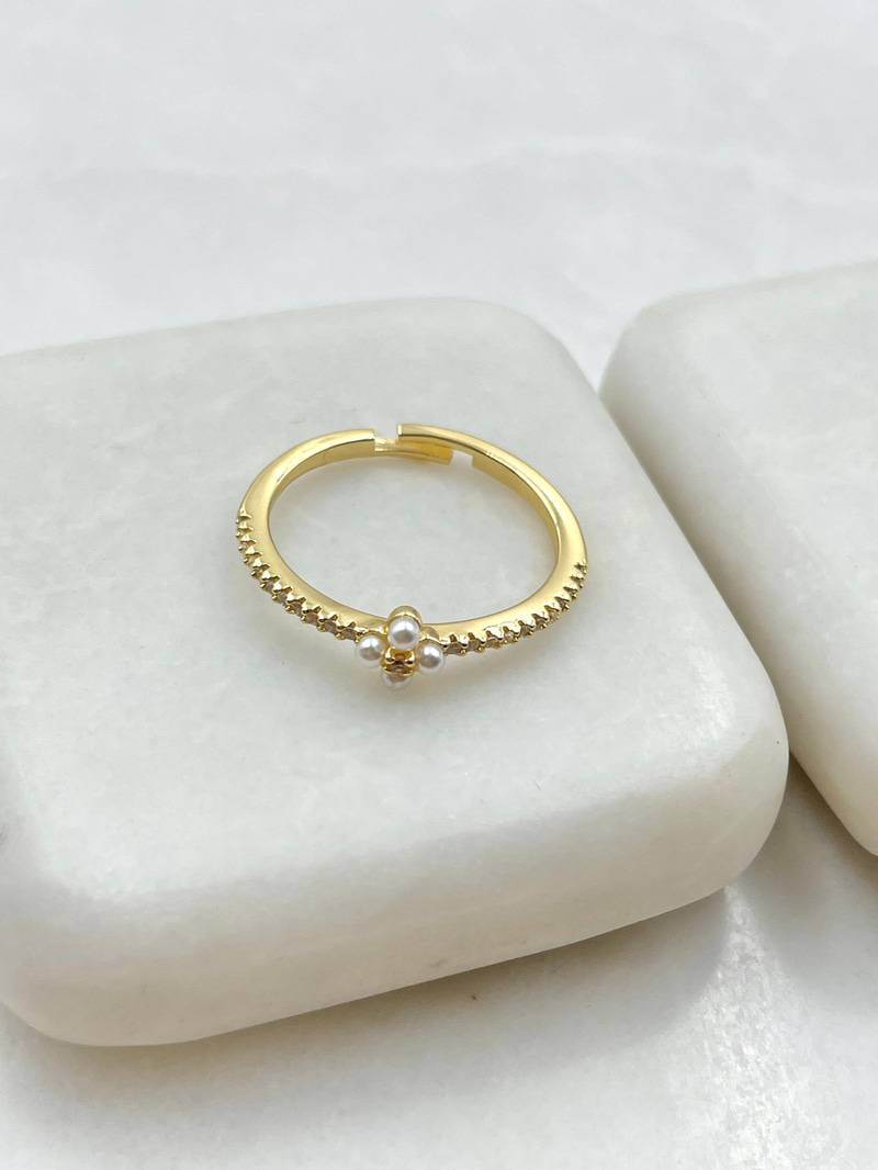 İncili Çiçek Model Yüzük Gold