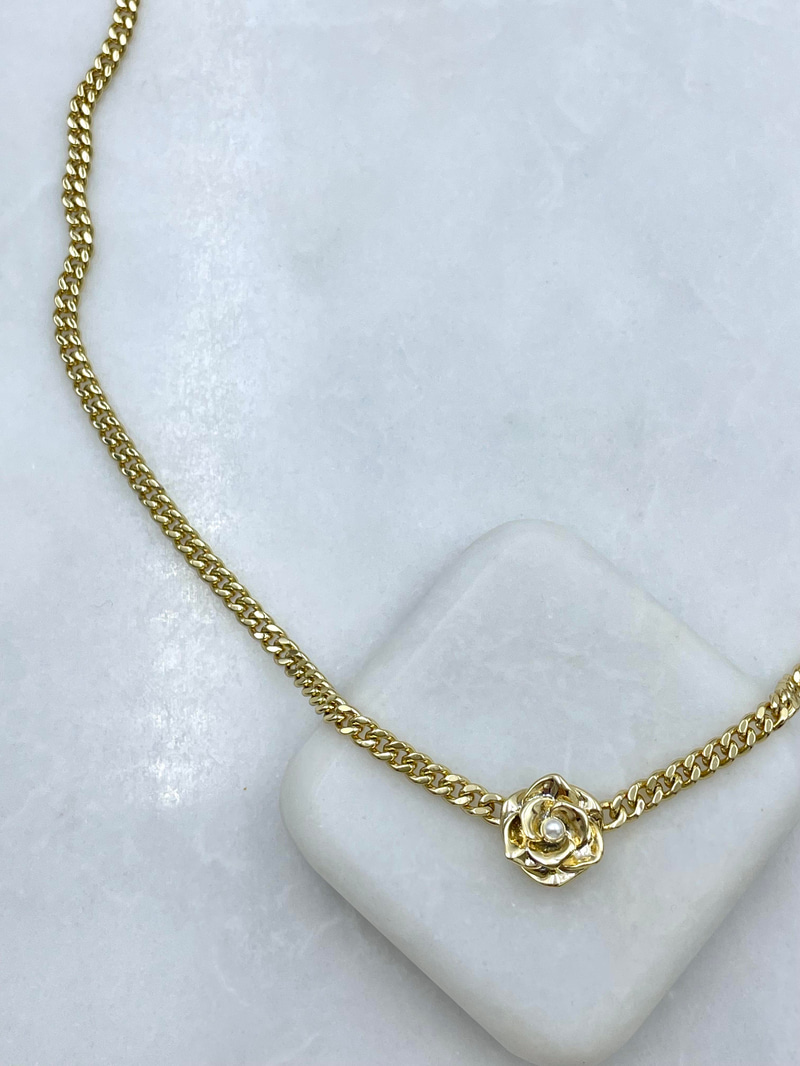 Özel Seri Gül Model Zincir Kolye Gold