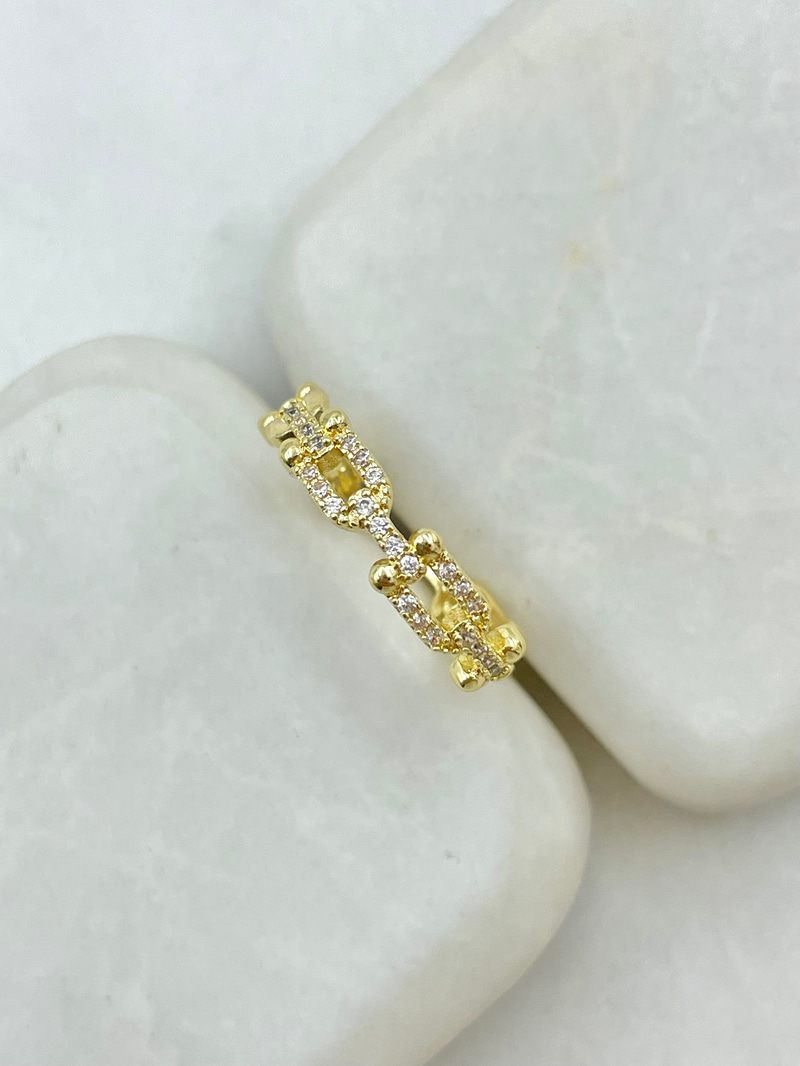Gömme Taşlı Tasarım Zincir Yüzük Gold
