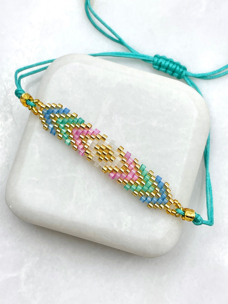 Miyuki Boncuk Pastel Üçgen Desen Bileklik Renkli
