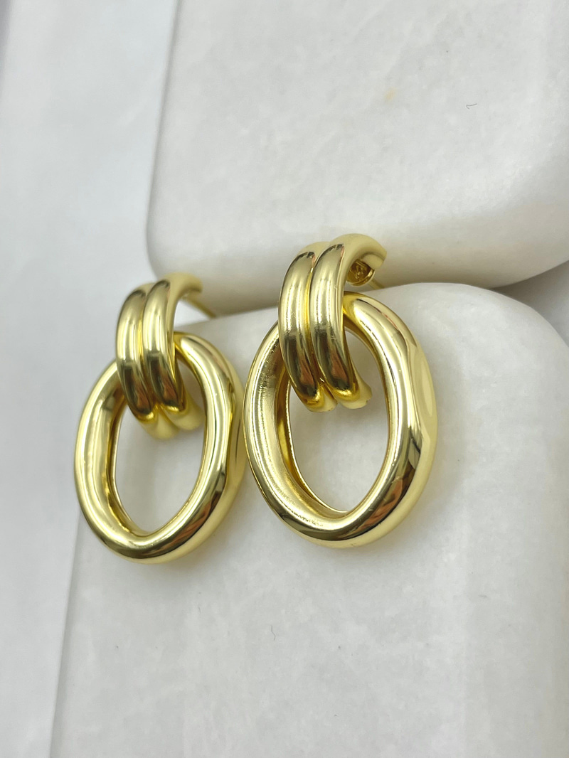 Altın Kaplama Vintage Bombe Oval Küpe Gold