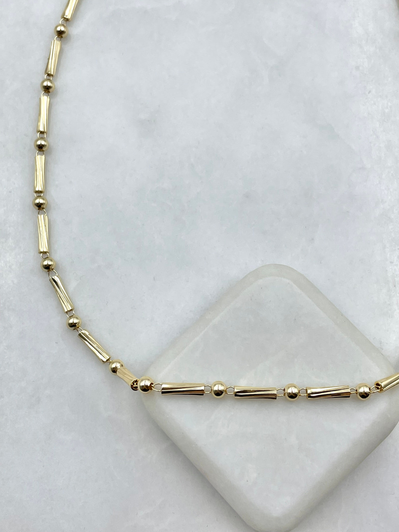 Topçuk ve Silindir Zincir Kolye Gold