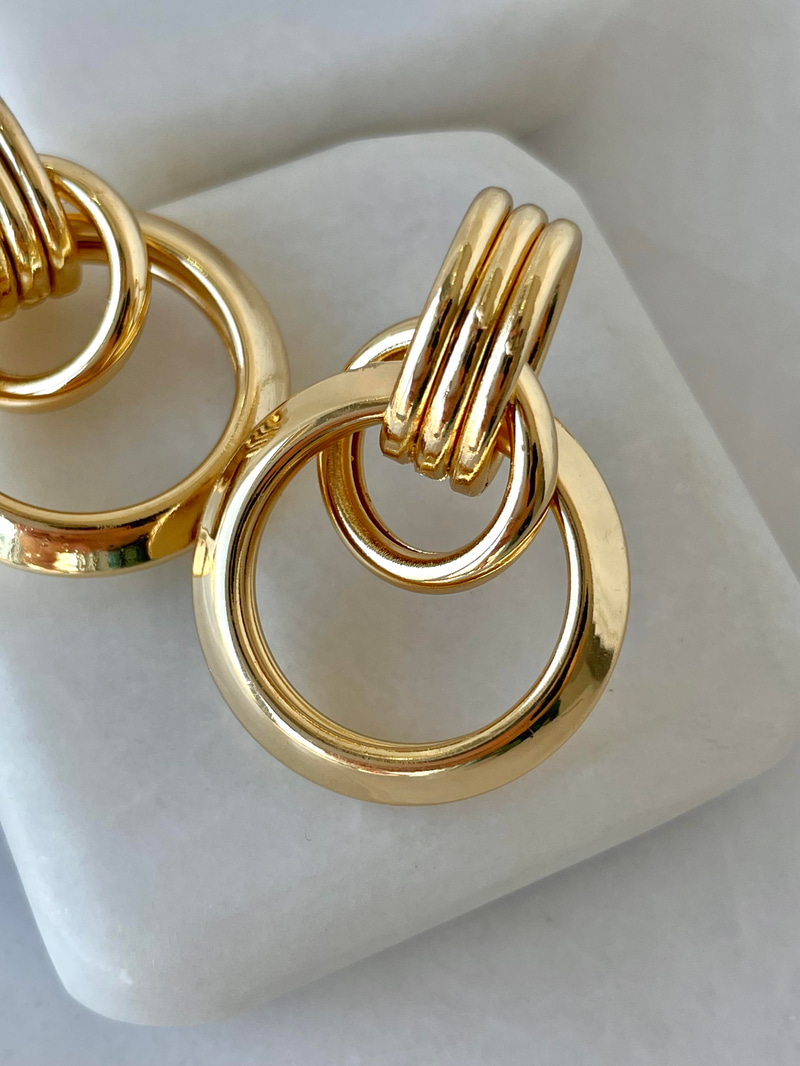 Altın Kaplama İnce Halkalı Vintage Küpe Gold