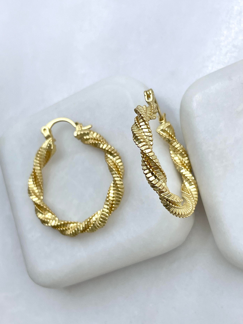 Altın Kaplama Tırtıklı Mat Halka Küpe 3 cm Gold