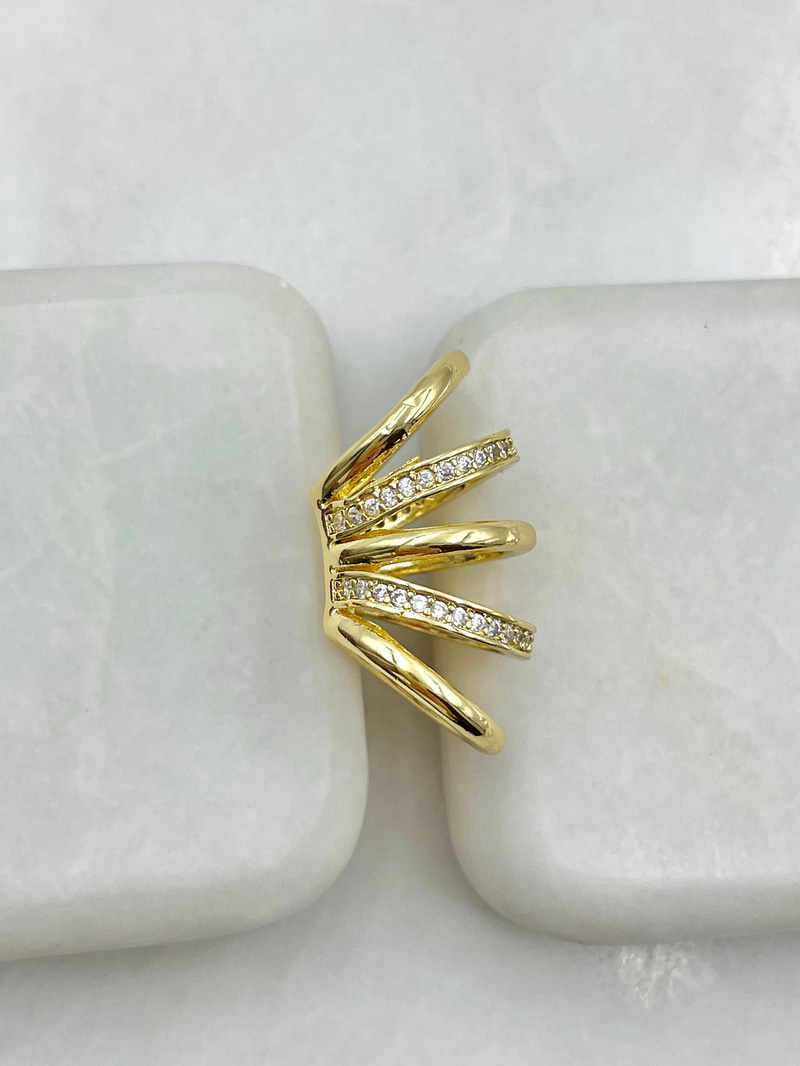 Beşli Gömme Taşlı Kıkırdak Küpe Gold