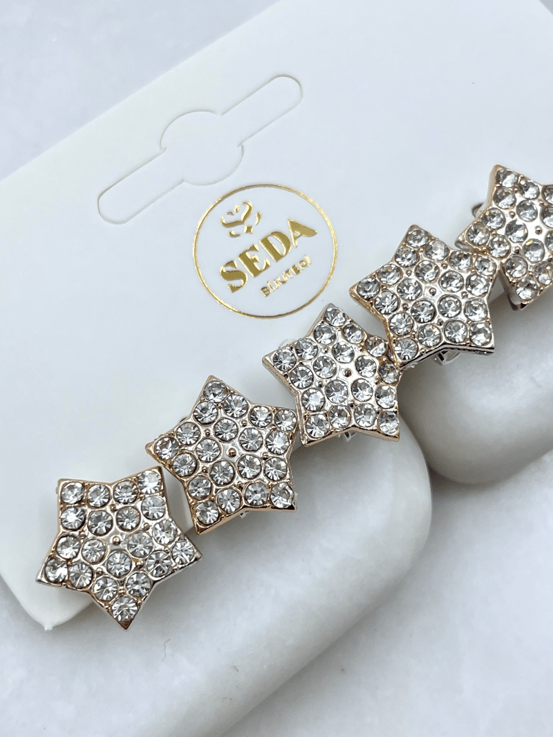 Kristal Taşlı Yıldız Model Saç Küpesi Gold