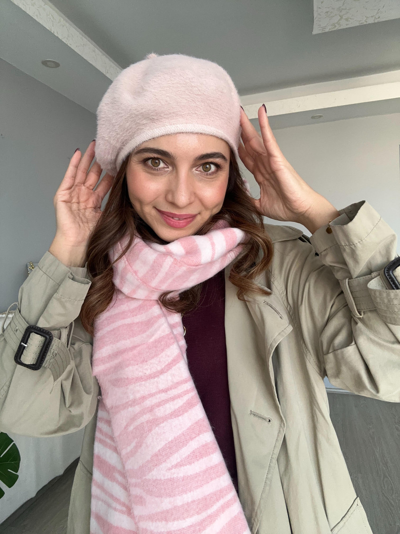 Zebra Desen Puf Şal Pembe