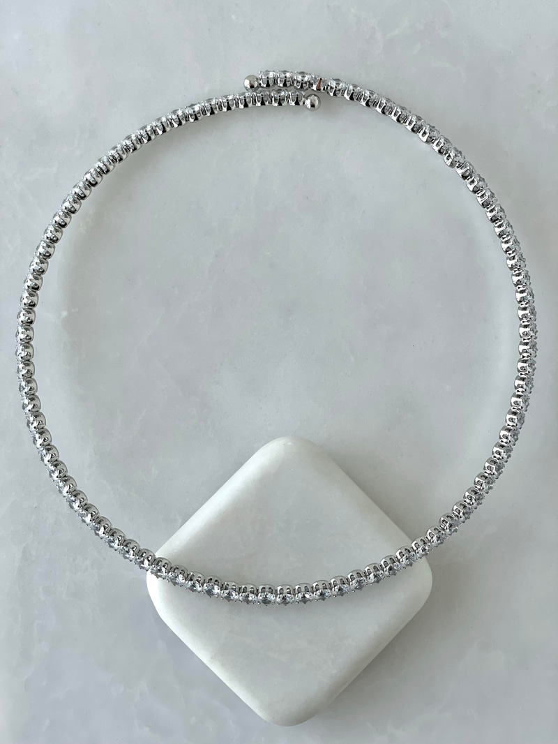 Çelik Su Yolu Choker Esnek Kolye Gümüş