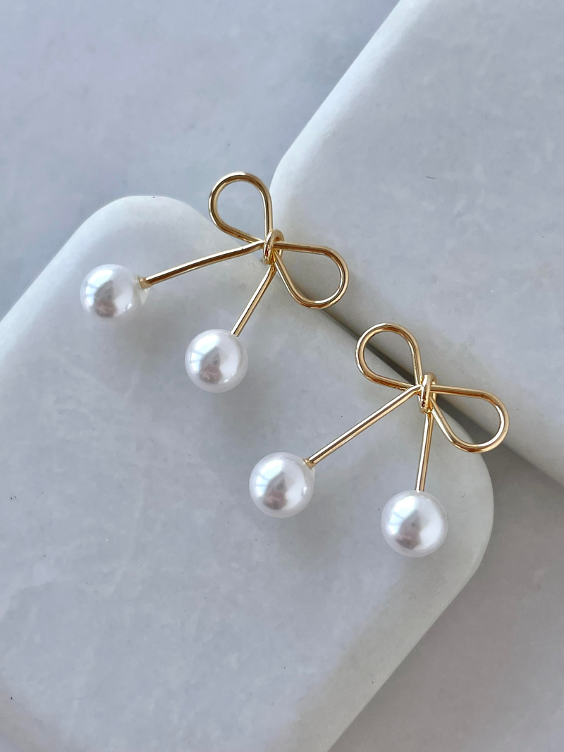 Altın Kaplama İncili Minimal Fiyonk Küpe