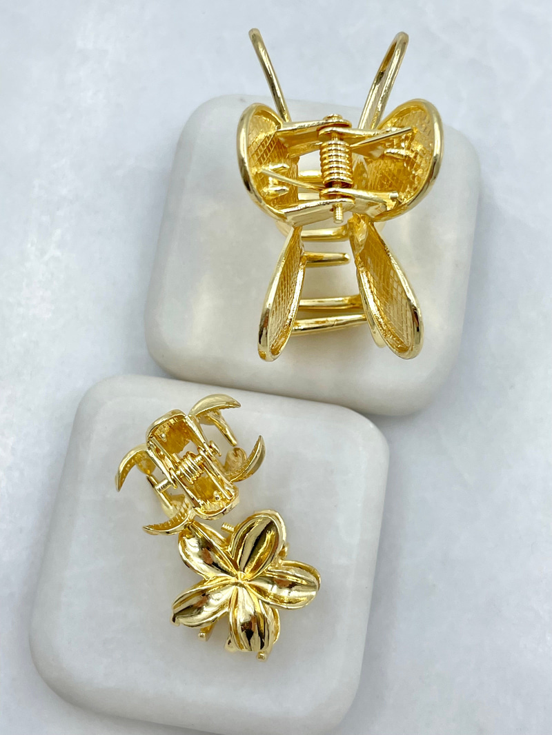 Metal Üçlü Çiçek Mandal Toka Gold