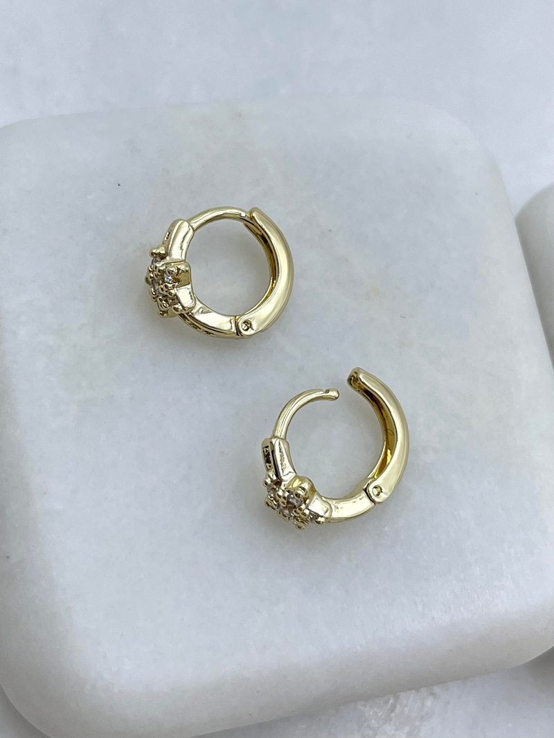 Özel Seri Minik Kristal Taşlı Yıldız Halka Küpe Gold