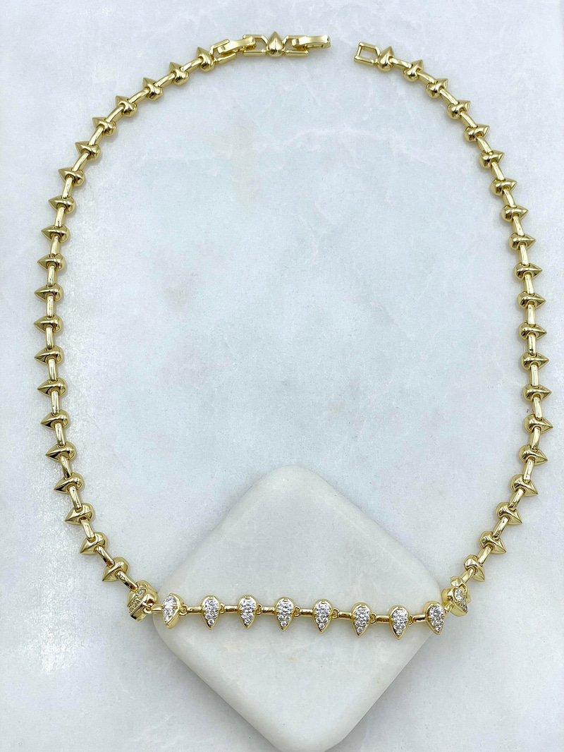 Altın Kaplama Kristal Taşlı Tasarım Diş Kolye Gold