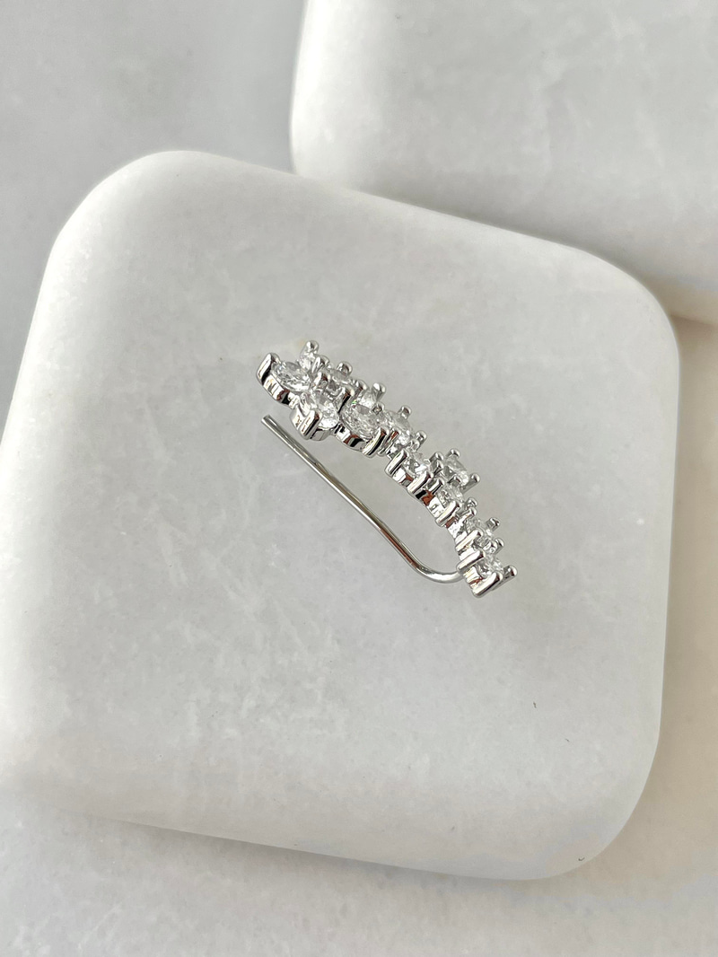 Altın Kaplama Kristal Çiçekli Kıkırdak Küpe Gümüş