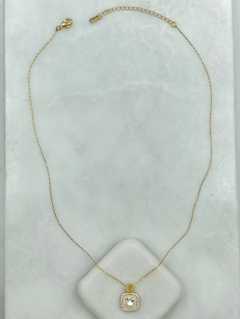 Sedefli Kristal Kelebek Kolye Gold