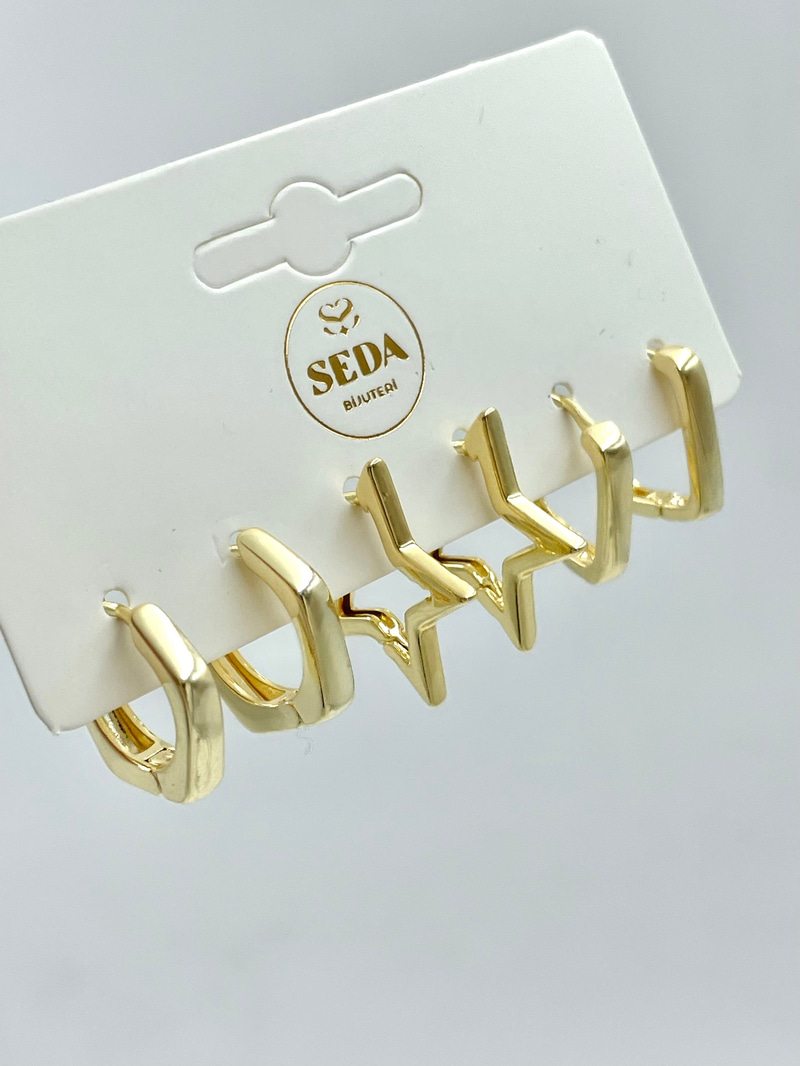 Yıldız Model Altılı Küpe Seti Gold