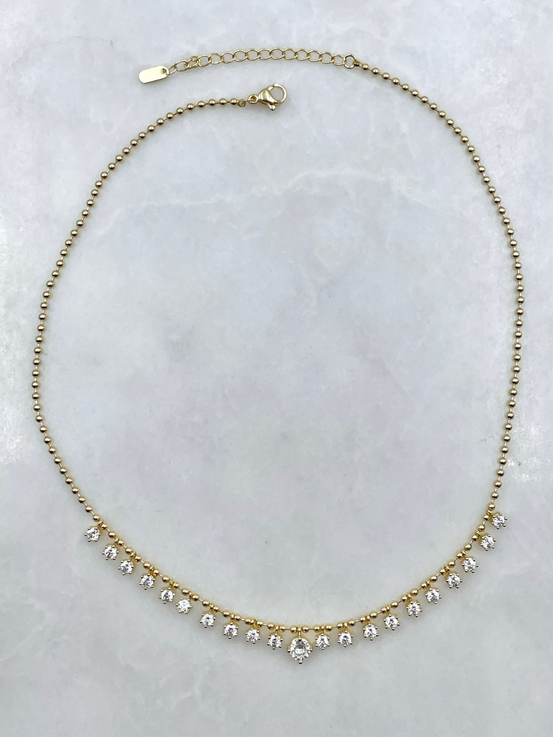 Büyük Küçük Kristal Taş Sallantılı Topçuk Kolye Gold