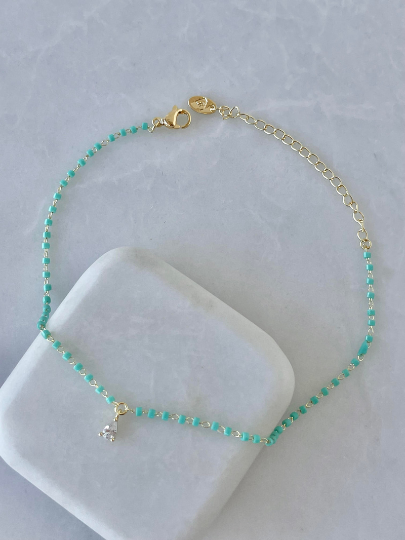 Altın Kaplama Turkuaz Boncuklu Taş Sallantılı Halhal